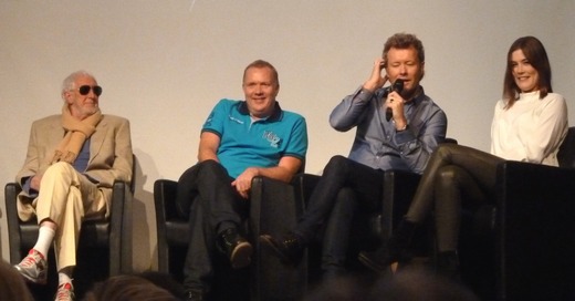 Terry Slater, Harald Wiik, Magne and Tini Flaat Mykland on stage at Samfunnsalen, Oslo