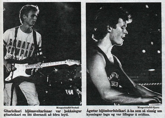 "Gítarleikari" (guitarist) Paul and "hljómborðsleikari" (keyboardist) Magne in Reykjavik, 17 July 1987(Pictures from the newspaper Morgunblaðið)